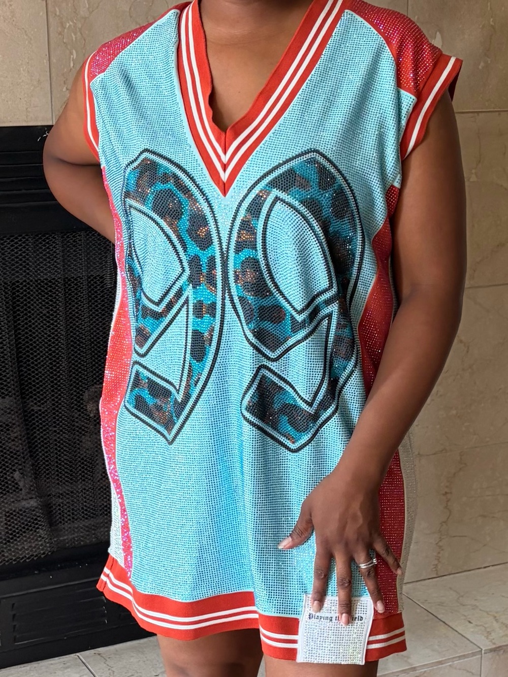 AKIRA Turquoise Blue and Coral Red Mini Dress